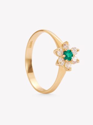 Anillo oro 18k amarillo, roseta con esmeraldas.