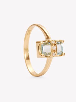 Anillo oro 18k amarillo, Princesa con Agua Marina.