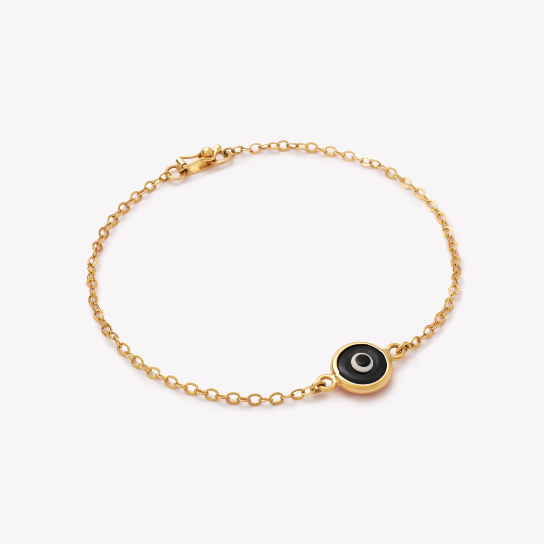 Pulsera oro 18k amarillo, Martillada con Ojo turco Negro.