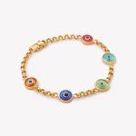 Pulsera oro 18k amarillo, Rollo con ojos turcos de colores