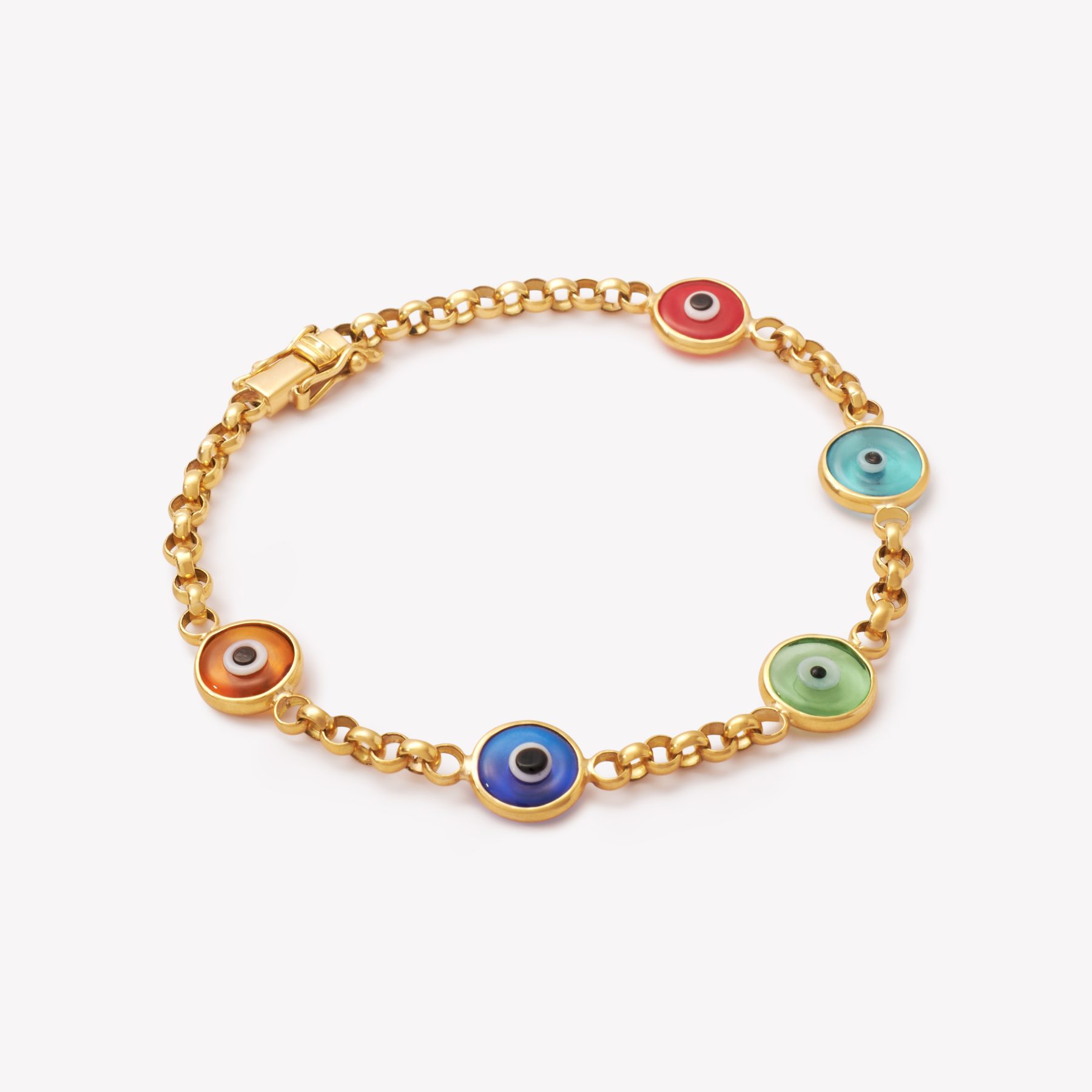 Pulsera oro 18k amarillo, Rollo con ojos turcos de colores