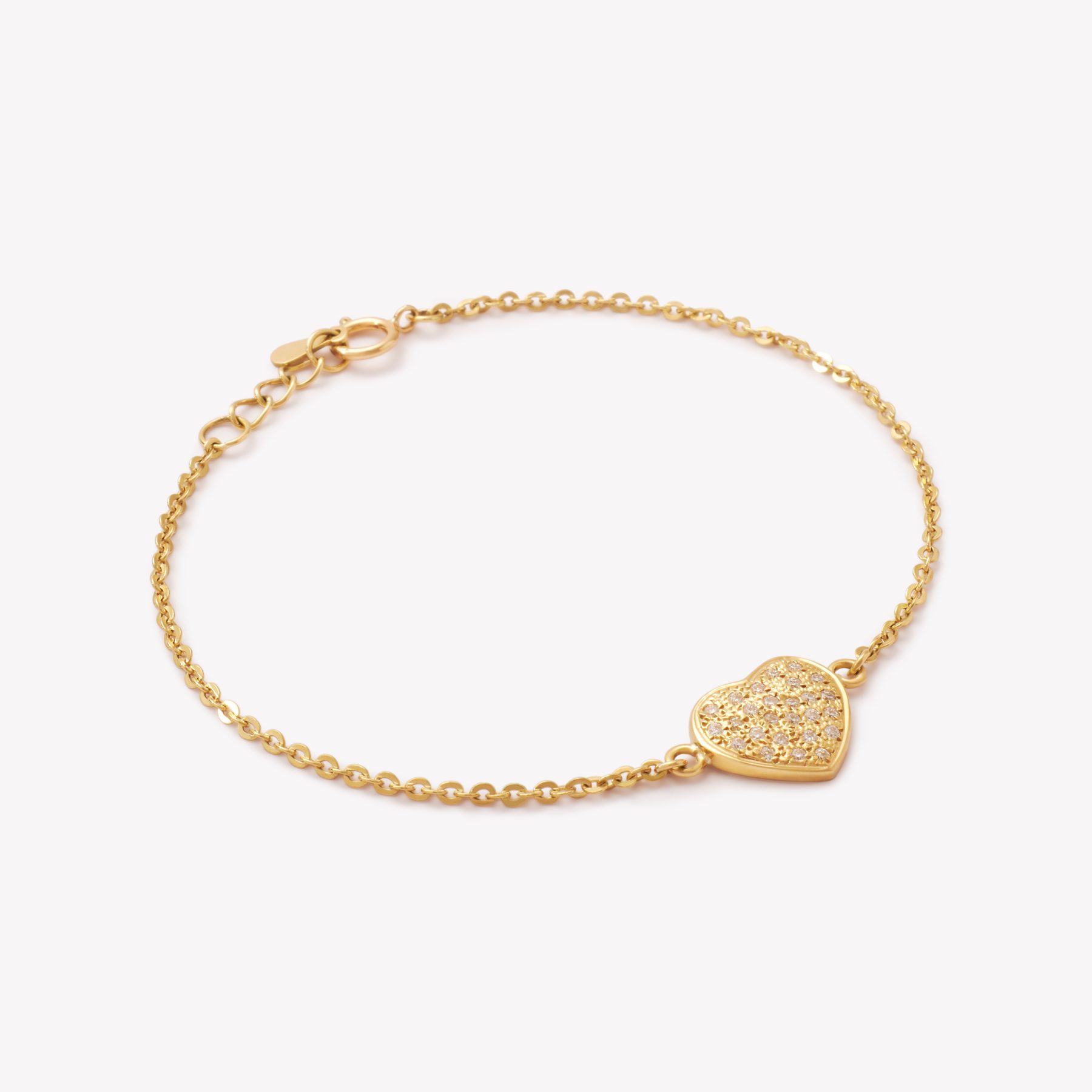 Pulsera oro 18k amarillo. cadeneta con corazón y moissanitas.