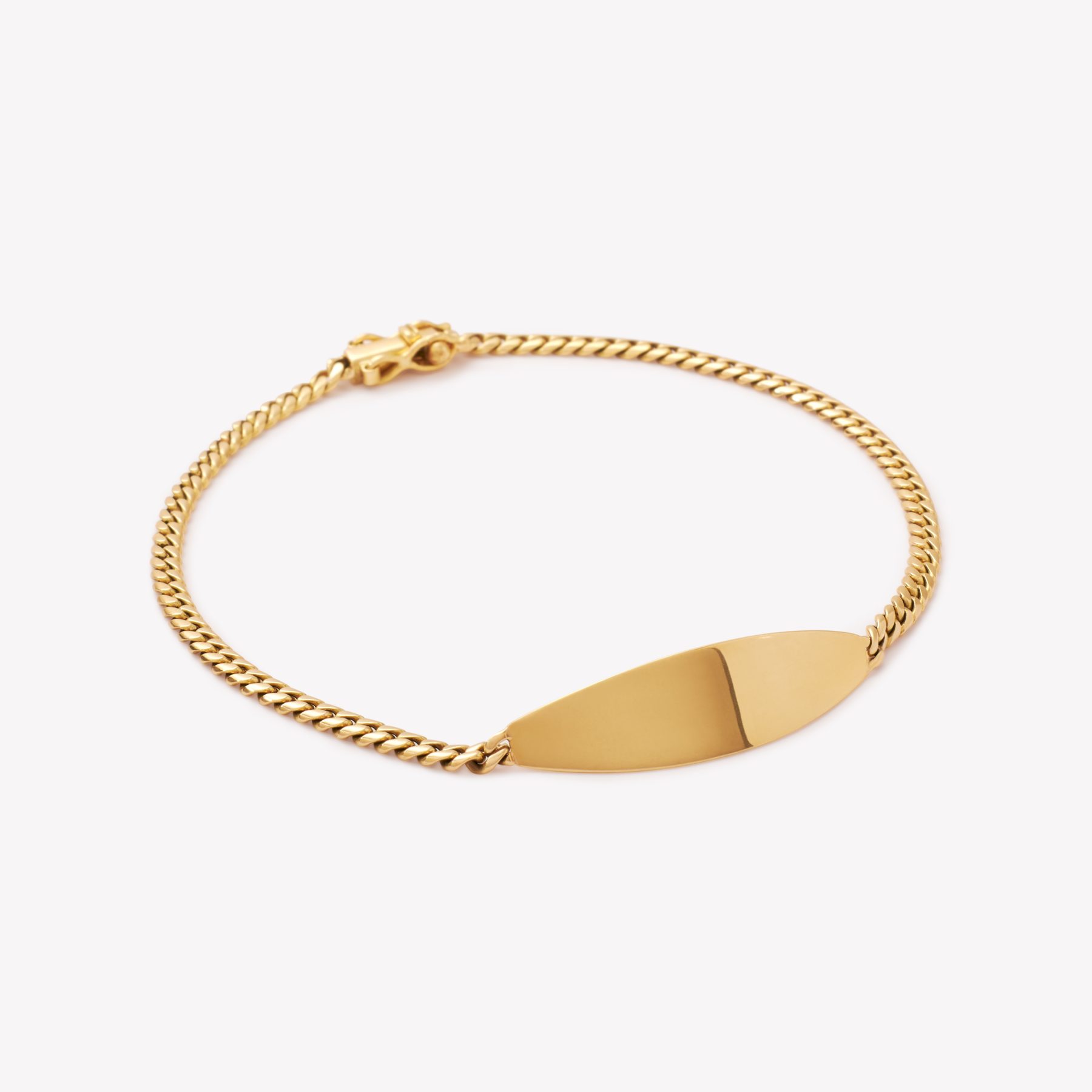 Pulsera oro 18k amarillo, Lomo corvina y placa oval