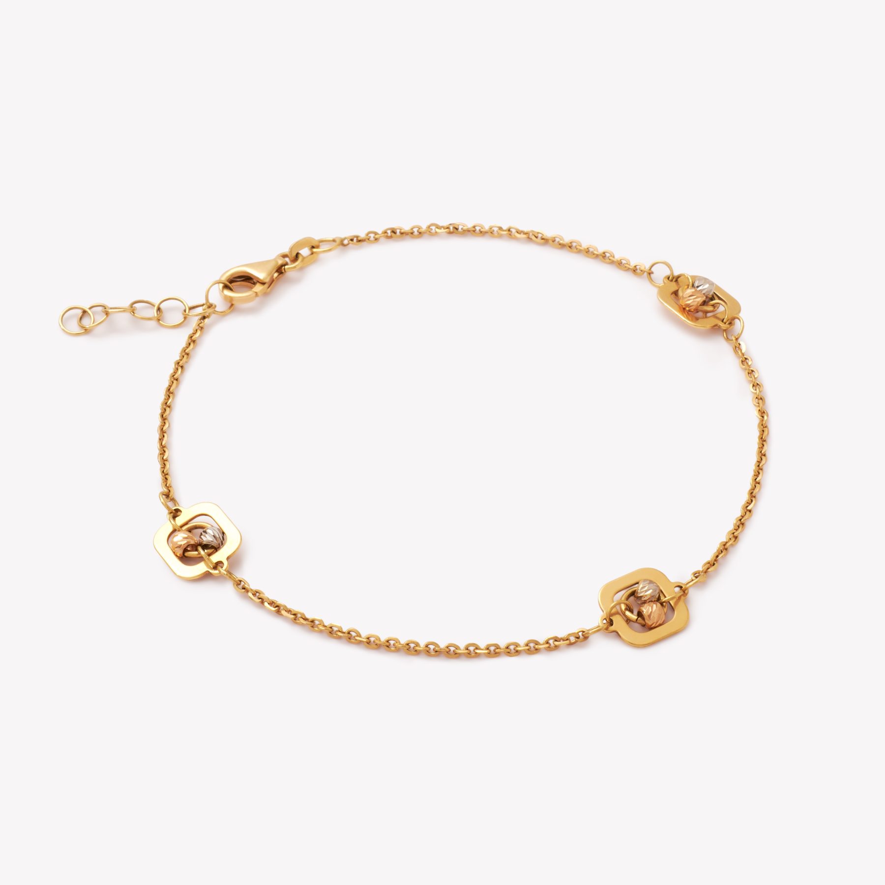Pulsera oro 18k amarillo, Cuadrado con bolitas Diamantadas