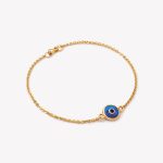 Pulsera oro 18k amarillo, Martillada con Ojo turco Azul.