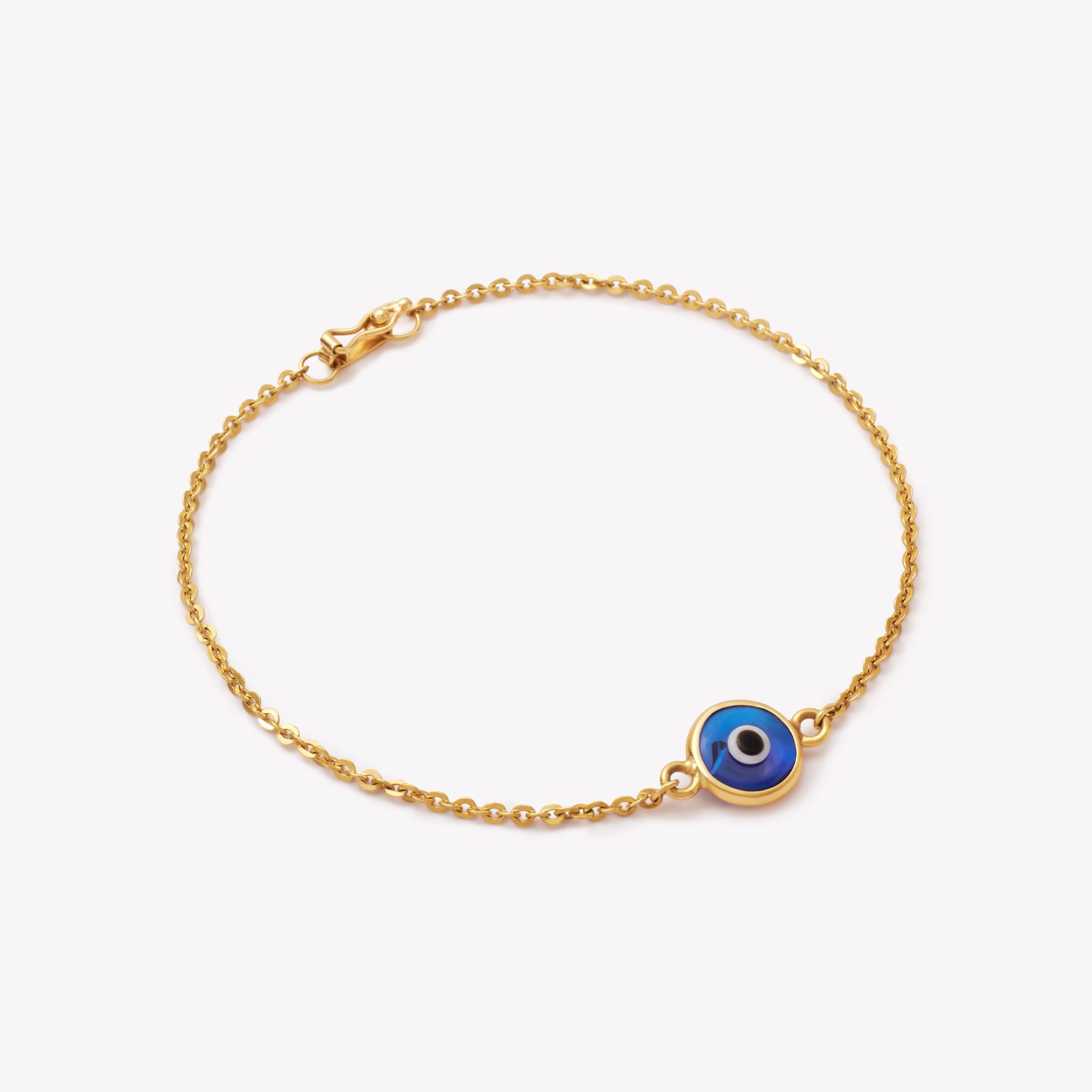 Pulsera oro 18k amarillo, Martillada con Ojo turco Azul.