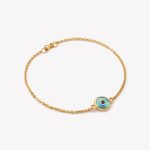 Pulsera oro 18k amarillo, Martillada con Ojo turco Celeste.