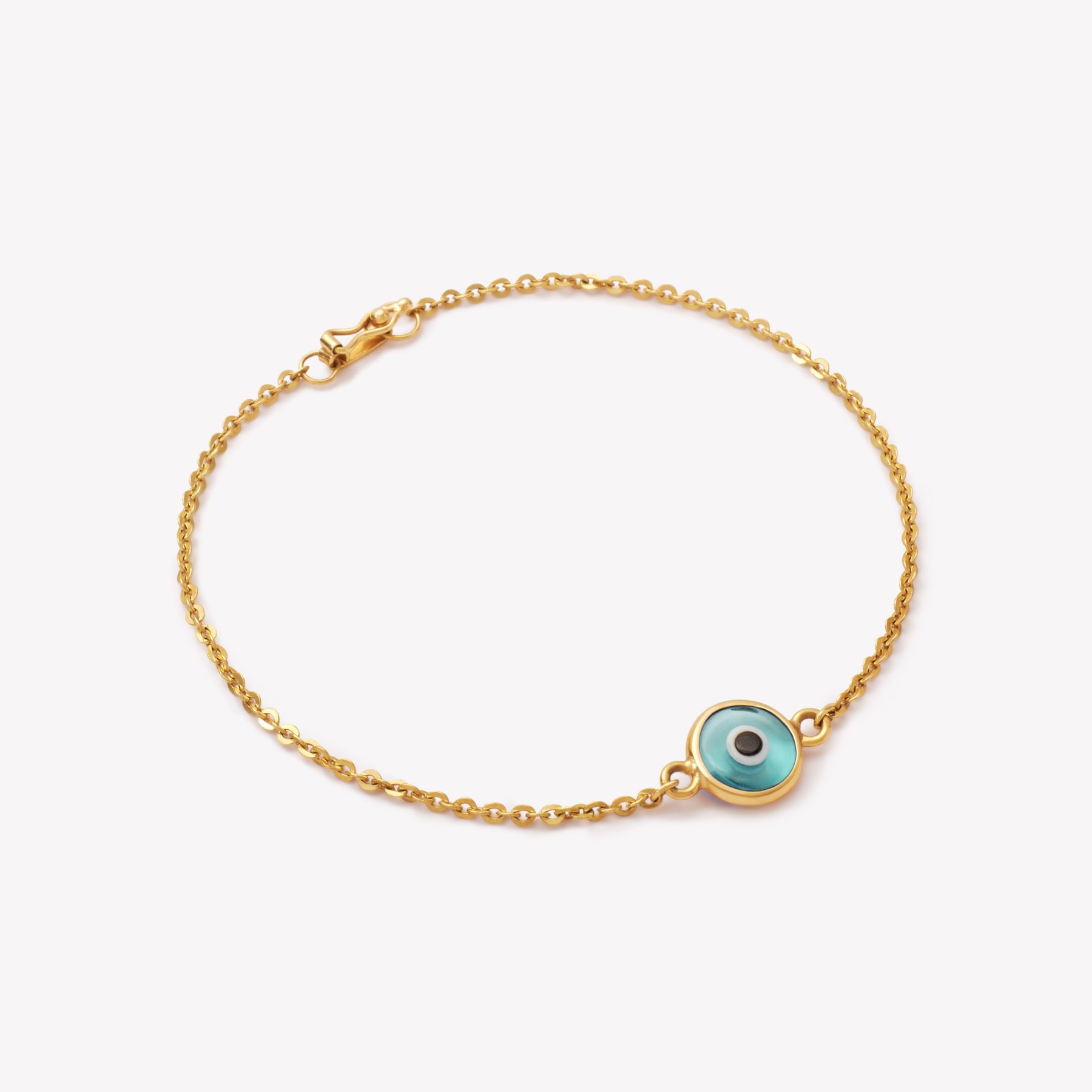 Pulsera oro 18k amarillo, Martillada con Ojo turco Celeste.