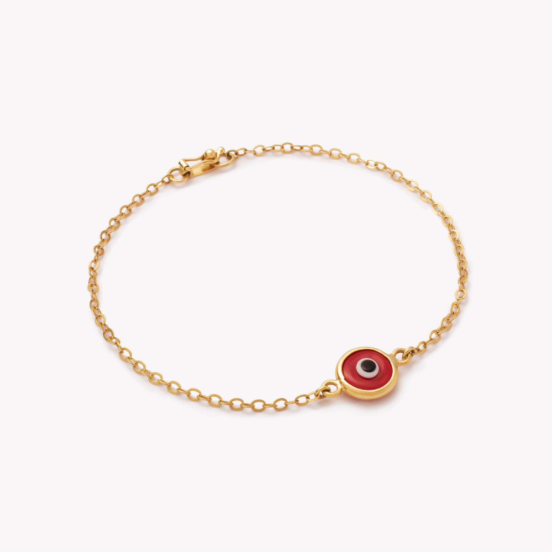 Pulsera oro 18k amarillo, Martillada con Ojo turco Rojo.