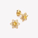 Aretes FLOR ESTRELLA CON ZAFIRO AMARILLO Y MOISSANITAS en oro amarillo 18k