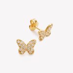 Aretes oro 18k amarillo. Mariposa con Moissanitas.