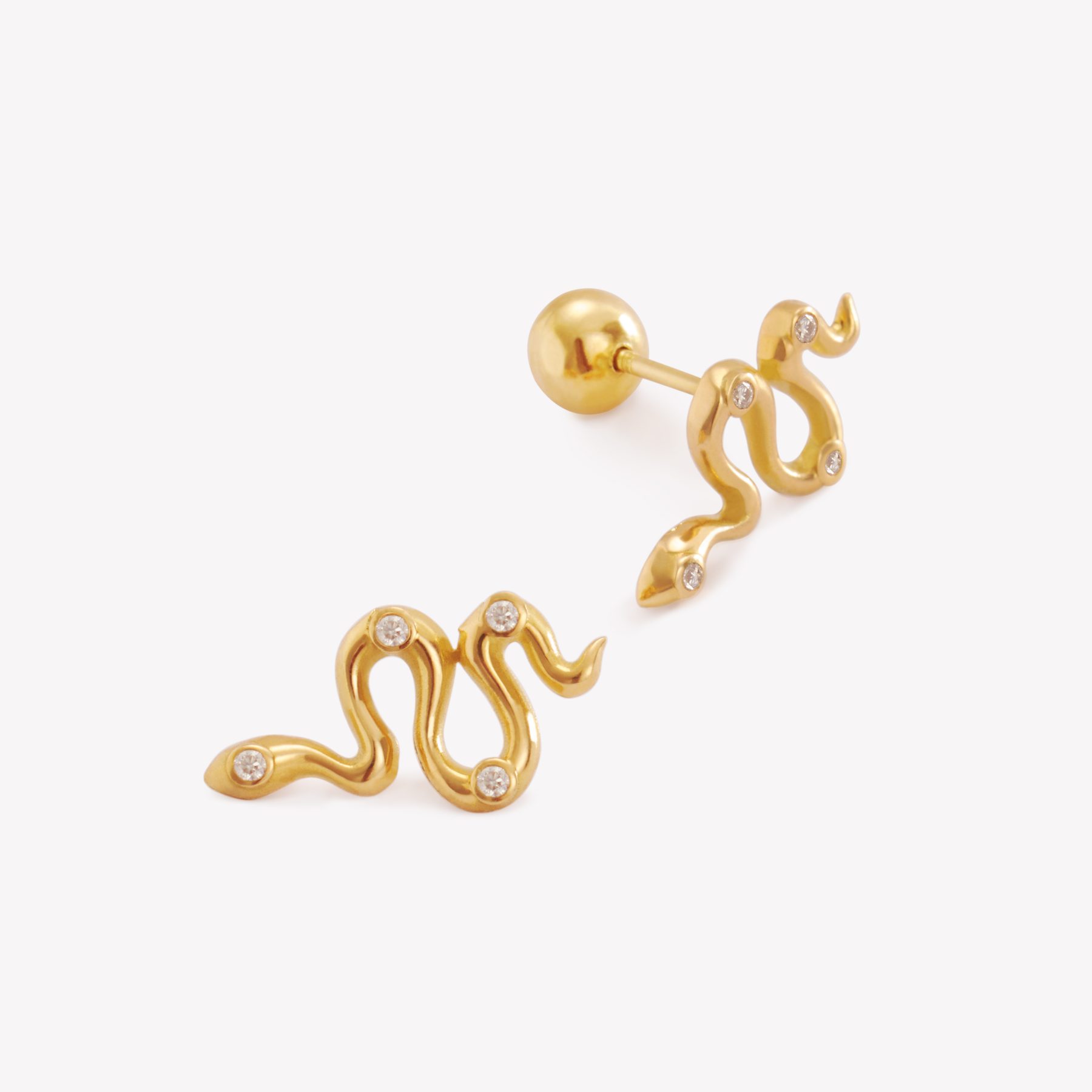 Aretes Snake con Moissanitas, Oro amarillo