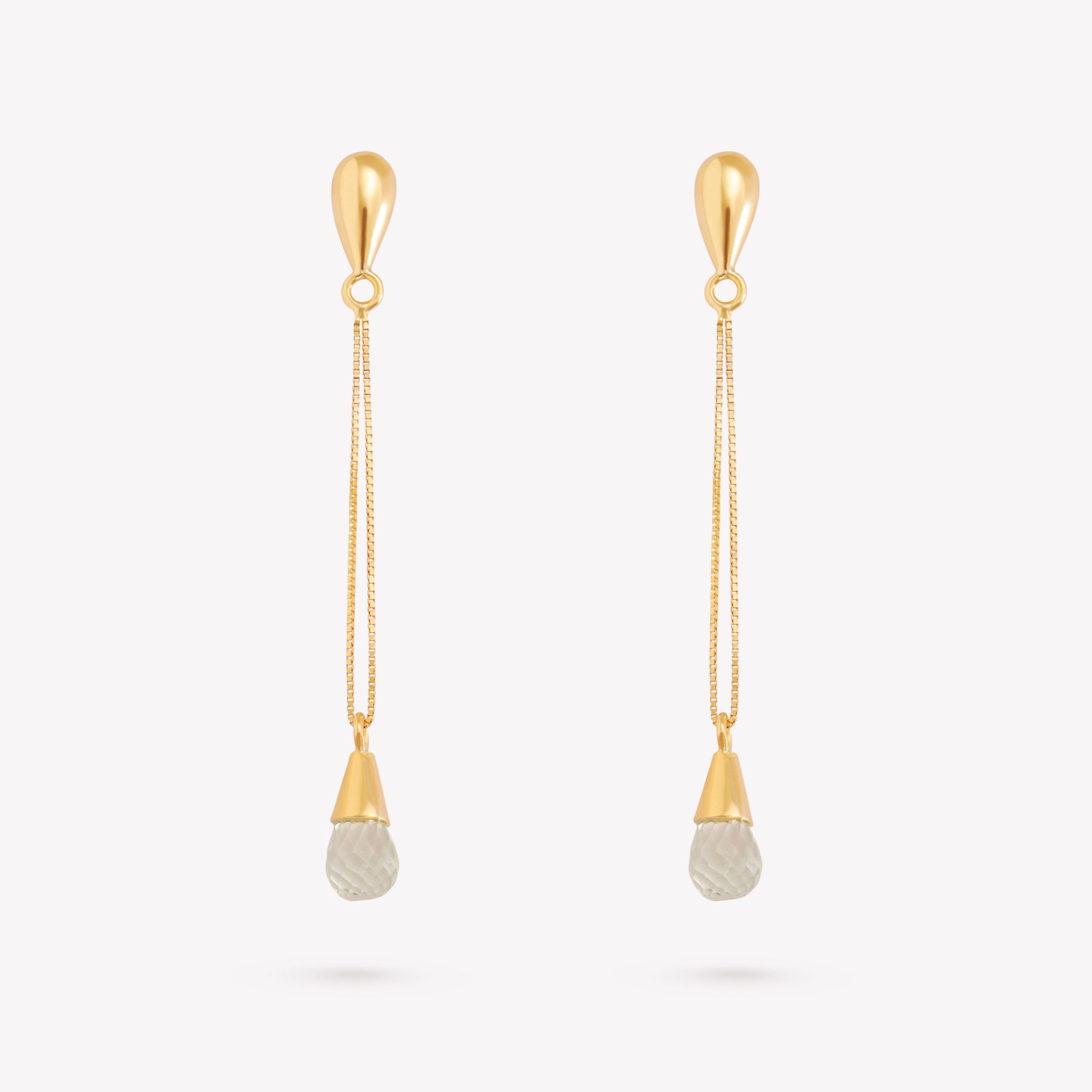 Arete doble caída con Amatista Verde natural, oro amarillo