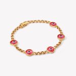 Pulsera ROLLO CON 5 OJOS TURCOS ROJOS en oro amarillo 18k