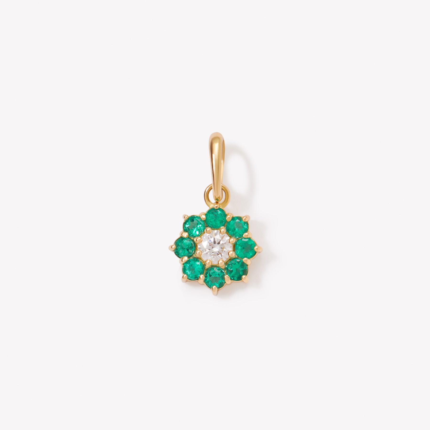 Dije ROSETA CON ESMERALDAS Y DIAMANTE NATURAL en oro amarillo 18k