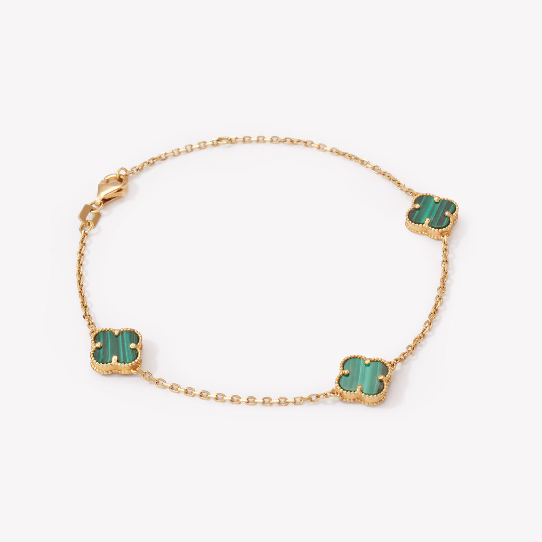 Pulsera TRÉBOL IMPERIAL MALAQUITA en oro amarillo 18k