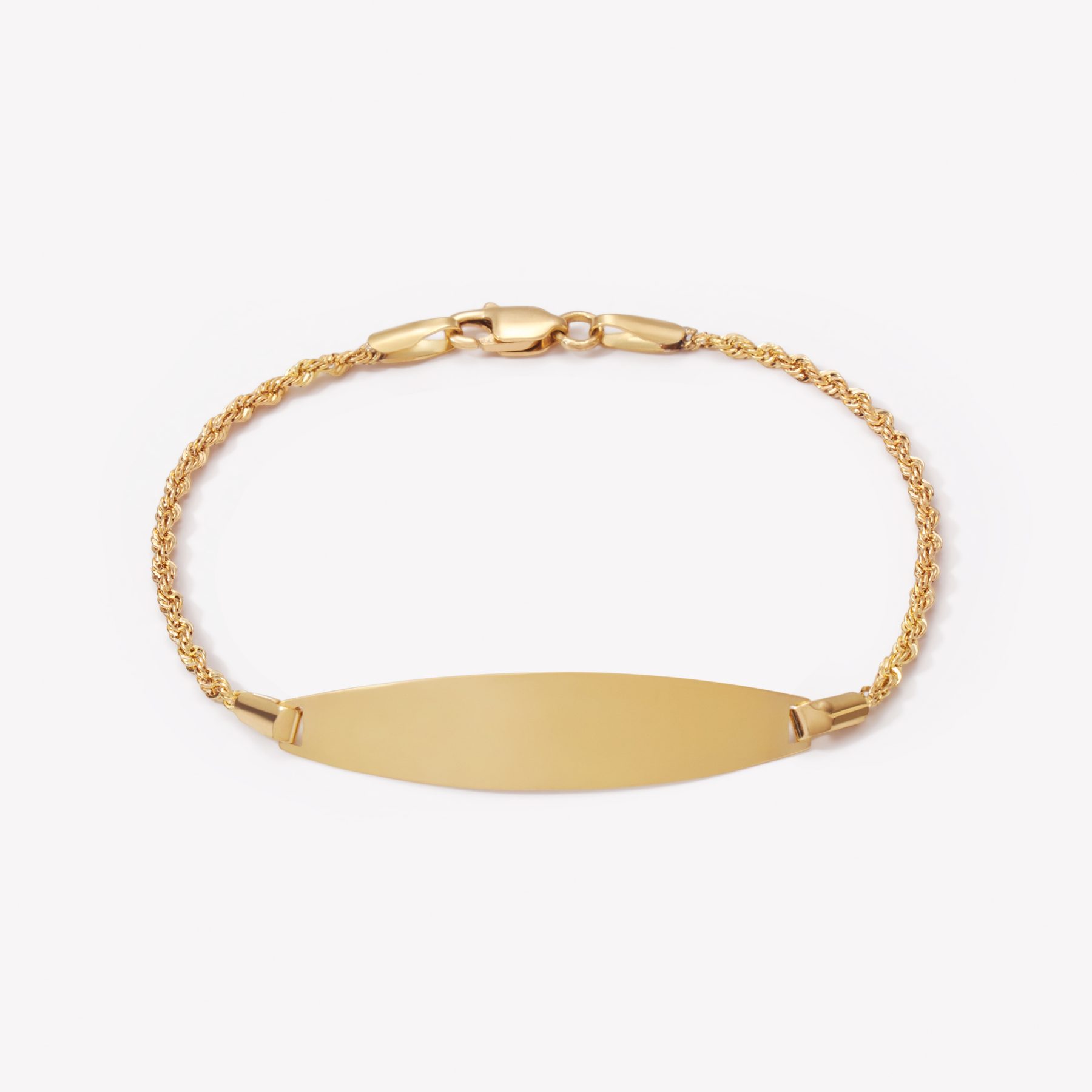 Pulsera CORDÓN CON PLACA OVAL para niño o niña en oro amarillo 18k