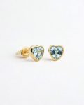 Aretes CORAZÓN CON AGUAMARINA biselado en oro amarillo 18k