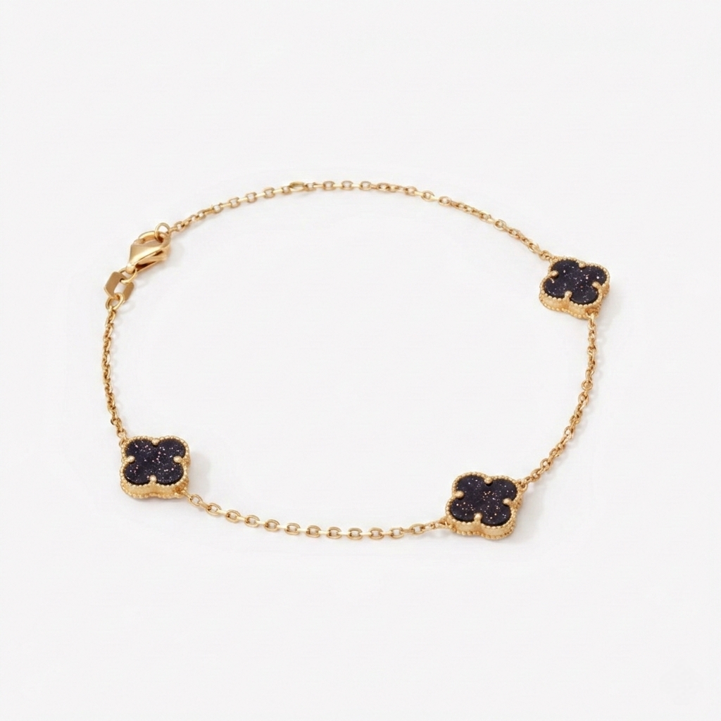 Pulsera TRÉBOL IMPERIAL LLUVIA DE NOCHE en oro amarillo18k