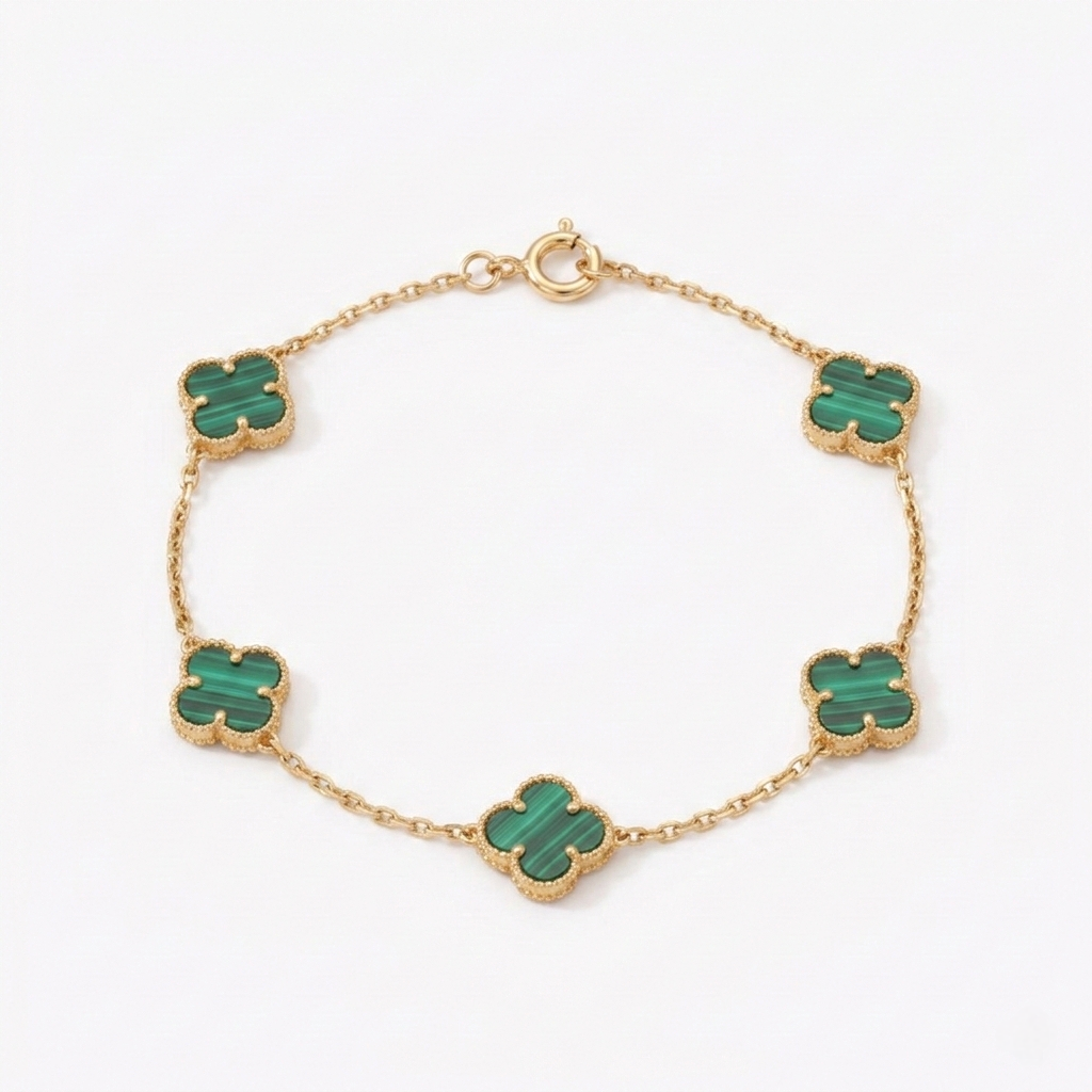 Pulsera TRÉBOL IMPERIAL MALAQUITA en oro amarillo18k