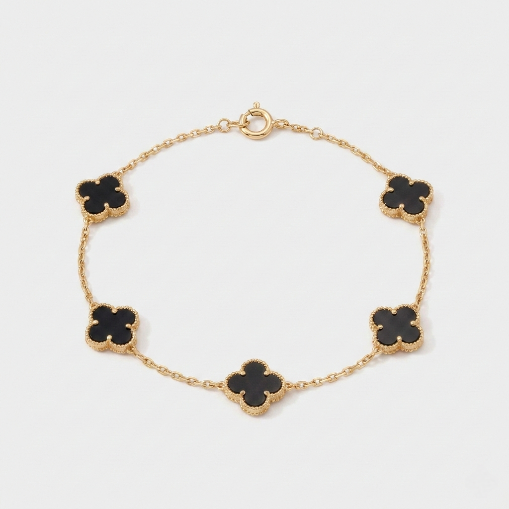 Pulsera TRÉBOL IMPERIAL ONIX NEGRO en oro amarillo18k
