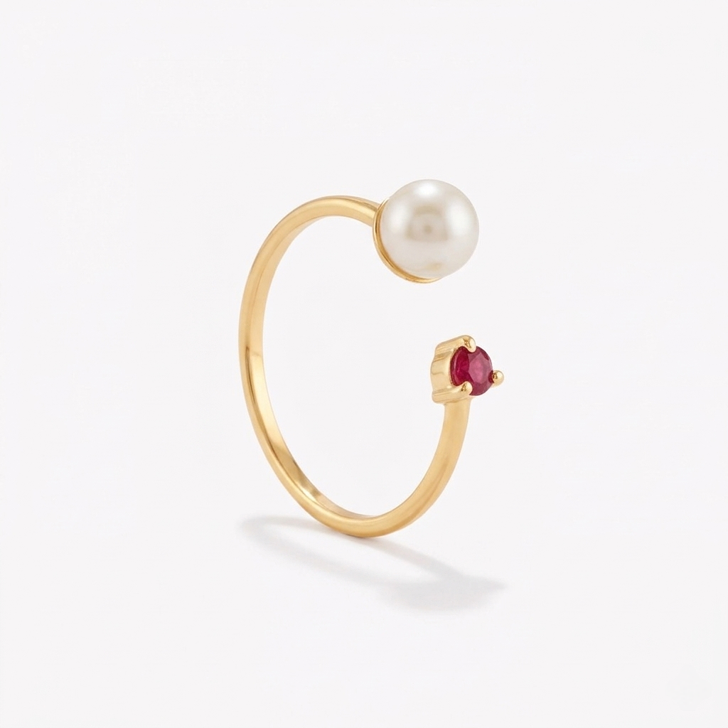 Anillo PERLA Y RUBÍ en oro amarillo 18k