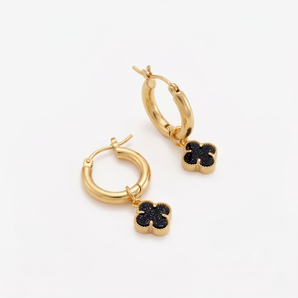 Argollas TUBULARES CON LLUVIA DE NOCHE en oro amarillo 18k