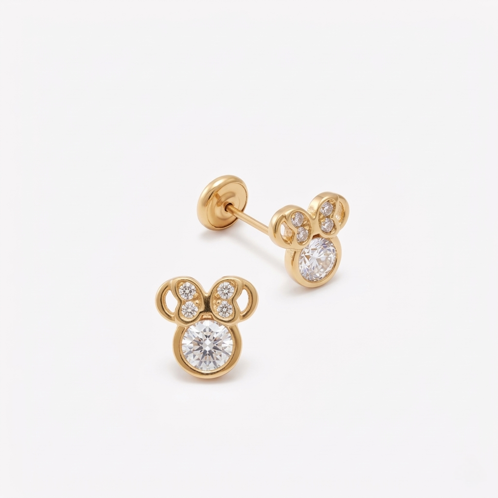 Aretes OREJITAS CON MOISSANITA en oro amarillo 18k