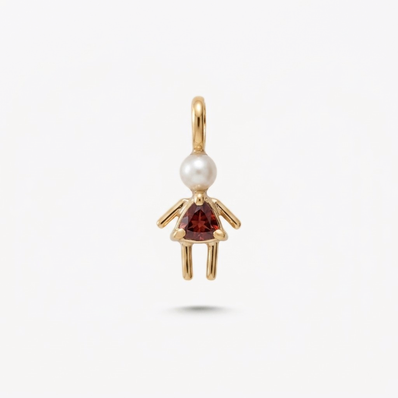 Anillo NIÑA CON GRANATE Y PERLA CULTIVADA en oro amarillo 18k