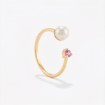 Anillo PERLA Y ZAFIRO ROSA en oro amarillo 18k