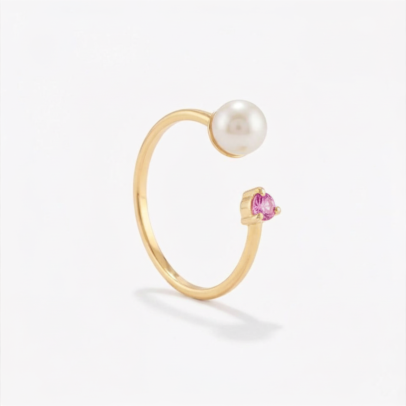 Anillo PERLA Y ZAFIRO ROSA en oro amarillo 18k