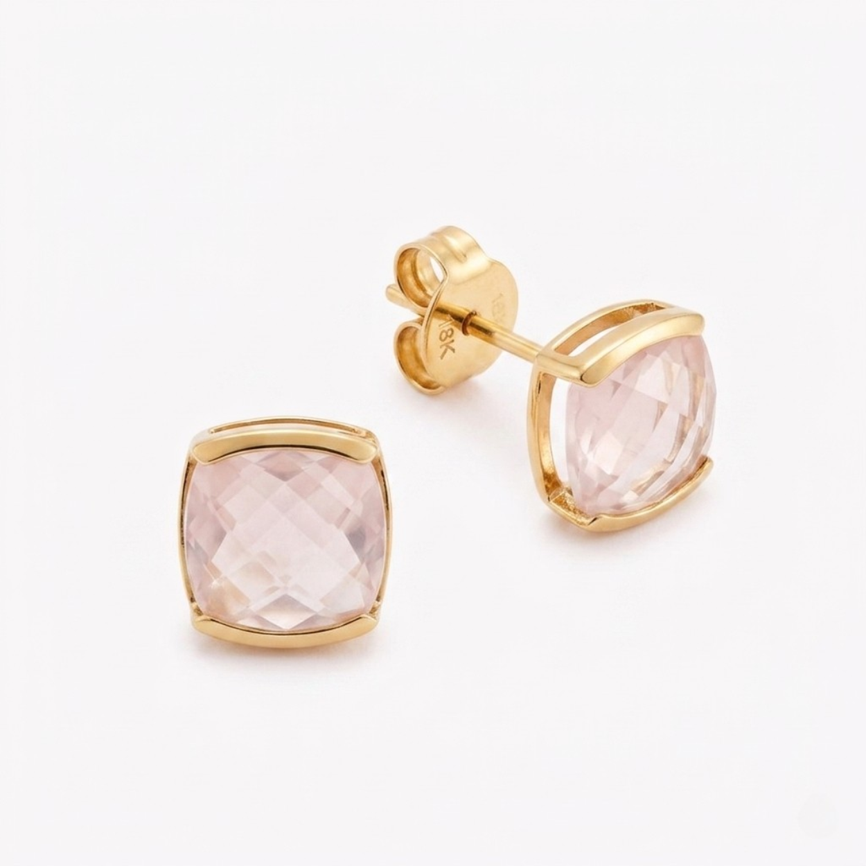 Aretes CUARZO ROSA BRIOLLET en oro amarillo 18k