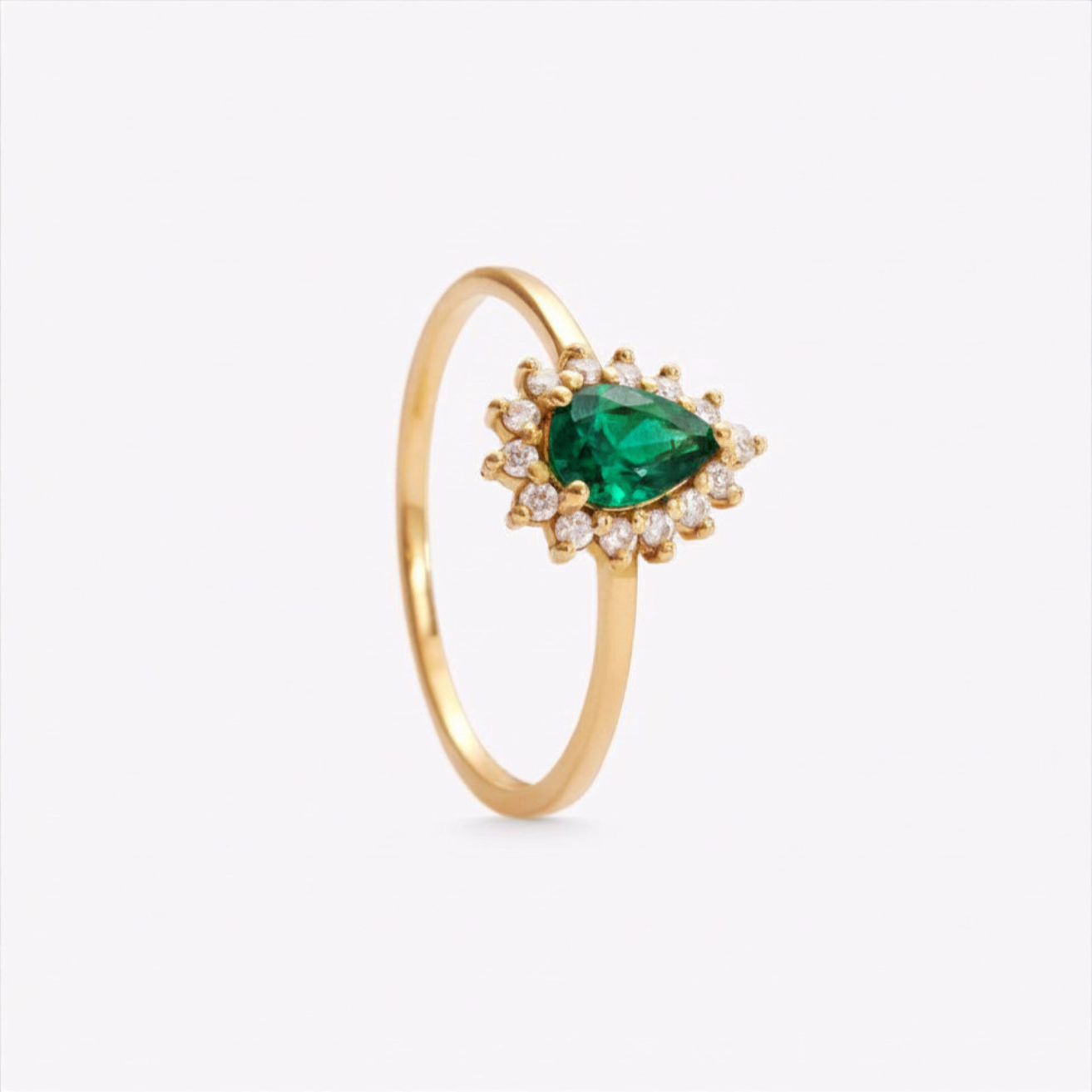 Anillo ROSETA ESMERALDA GOTA CON DIAMANTES en oro amarillo 18k