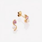 Aretes TU Y YO CON PERLA Y ZAFIRO ROSA en oro amarillo 18k